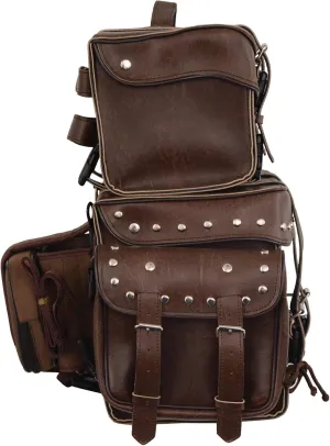 Motorcycle 2 pc Retro Brown Touring Back pack Studed Sissy Bar Bag Luggage Waterproof Rain Cover