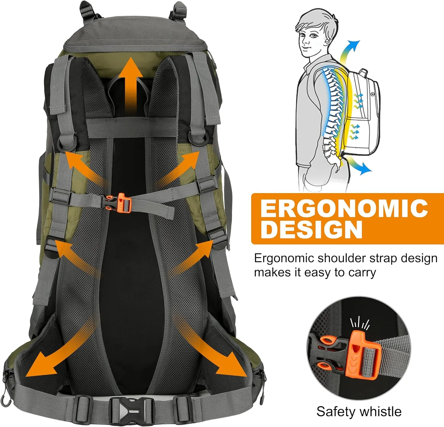 Mountain Land 60L Hiking Waterproof Camping Backpack - Lightweight Durable Large Camping Backpack with Rain Cover Outdoor Sport Backpacking Daypack with Shoe Compartment for Travel Climbing Army Green