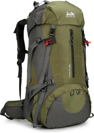Mountain Land 60L Hiking Waterproof Camping Backpack - Lightweight Durable Large Camping Backpack with Rain Cover Outdoor Sport Backpacking Daypack with Shoe Compartment for Travel Climbing Army Green