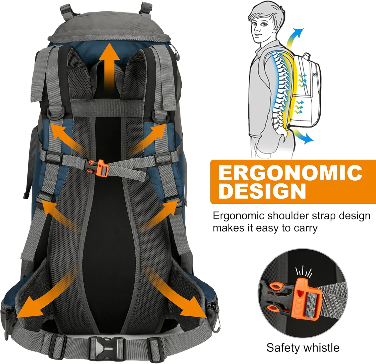 Mountain Land 60L Hiking Waterproof Camping Backpack - Lightweight Durable Large Camping Backpack with Rain Cover Outdoor Sport Backpacking Daypack with Shoe Compartment for Travel Climbing Dark Blue