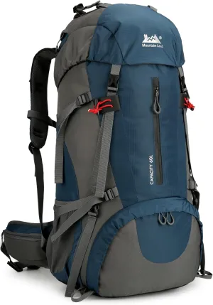 Mountain Land 60L Hiking Waterproof Camping Backpack - Lightweight Durable Large Camping Backpack with Rain Cover Outdoor Sport Backpacking Daypack with Shoe Compartment for Travel Climbing Dark Blue