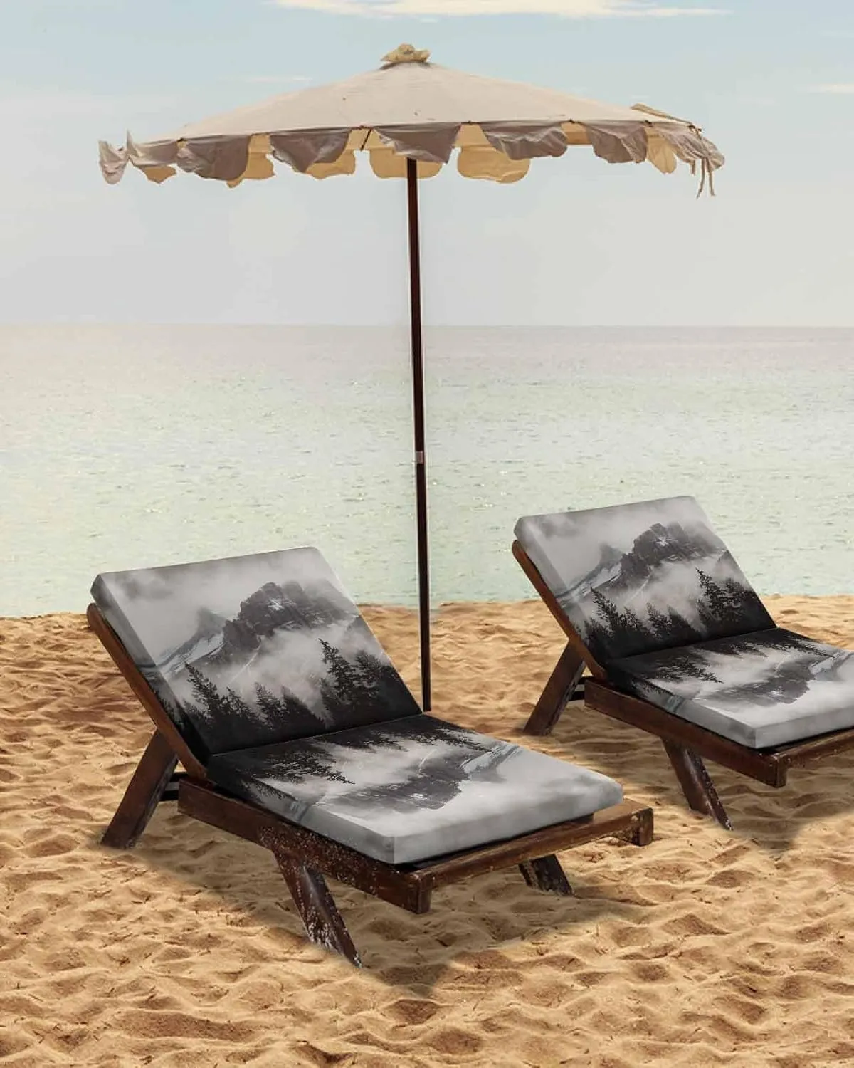 Mountains Forest Outdoor Cushion Chair Cover Set of 2 - Waterproof Couch Seat Covers, Modern Nature Fog Landscape Patio Furniture Protector Cushions Slipcovers for Sofa/RV, 20"x18"x4"