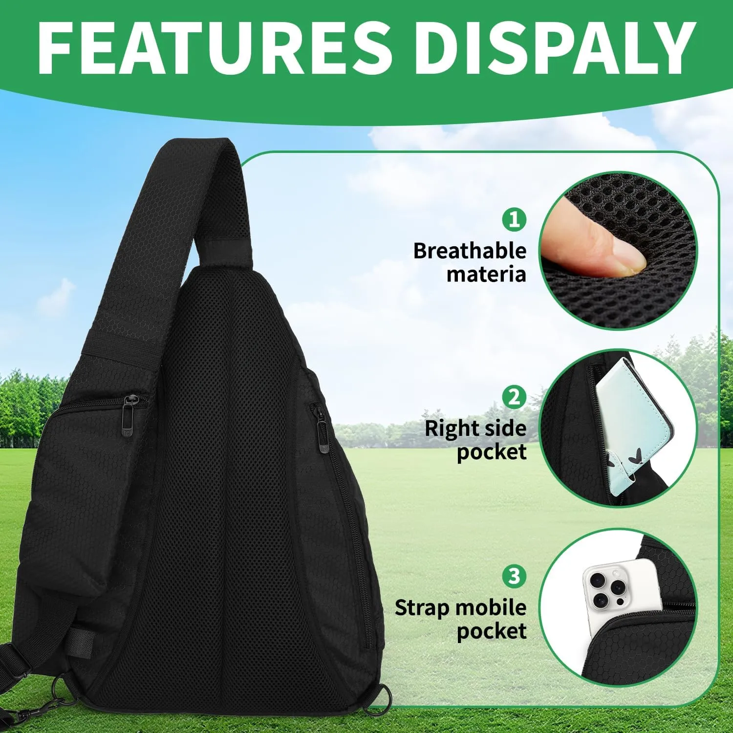MOYAQI Disc Golf Bag with Retriever Holder and Storage Pockets, Disc Golf Backpack with 8-10 Disc Capacity, Padded Adjustable Strap and Back Panel, Lightweight and Durable