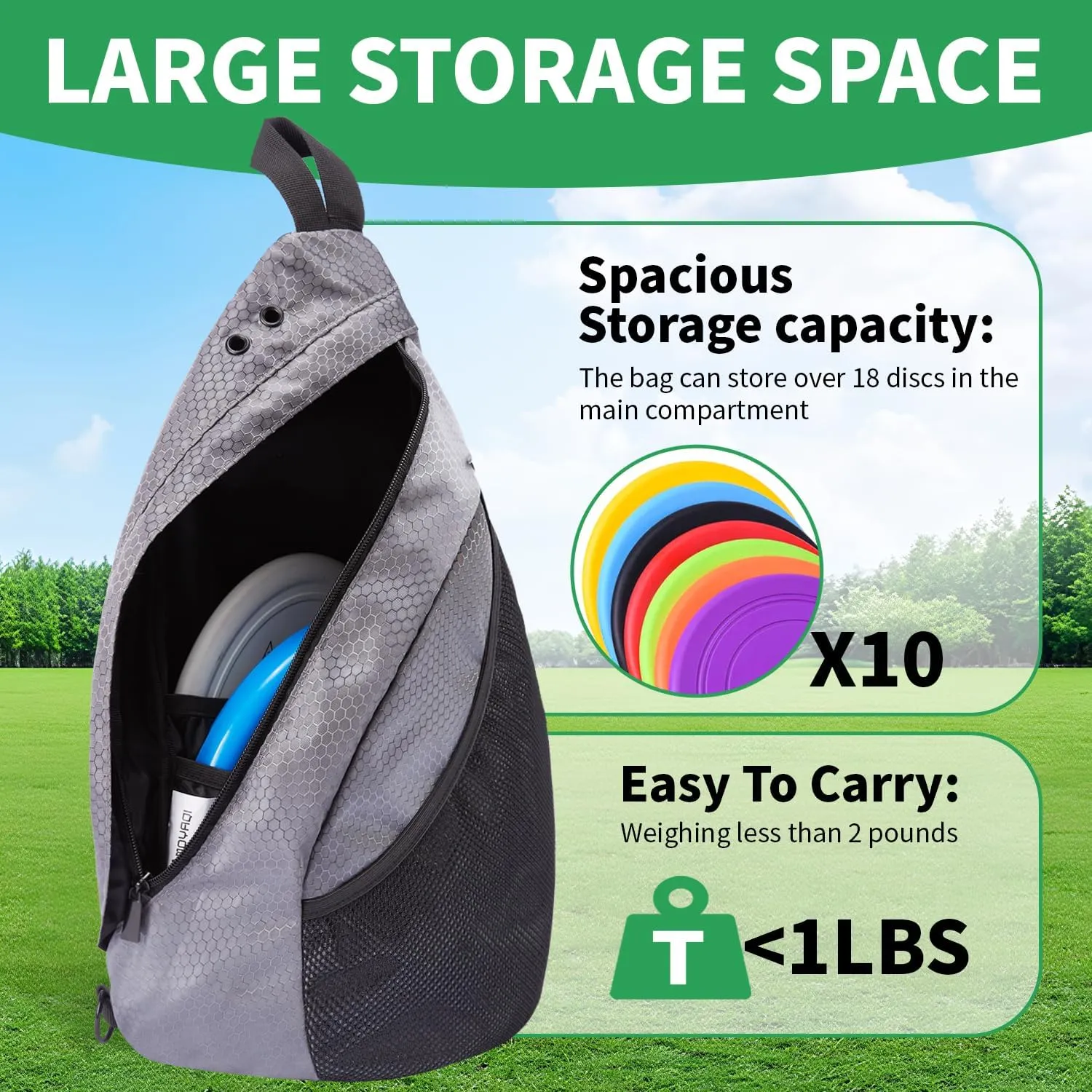 MOYAQI Disc Golf Bag with Retriever Holder and Storage Pockets, Disc Golf Backpack with 8-10 Disc Capacity, Padded Adjustable Strap and Back Panel, Lightweight and Durable