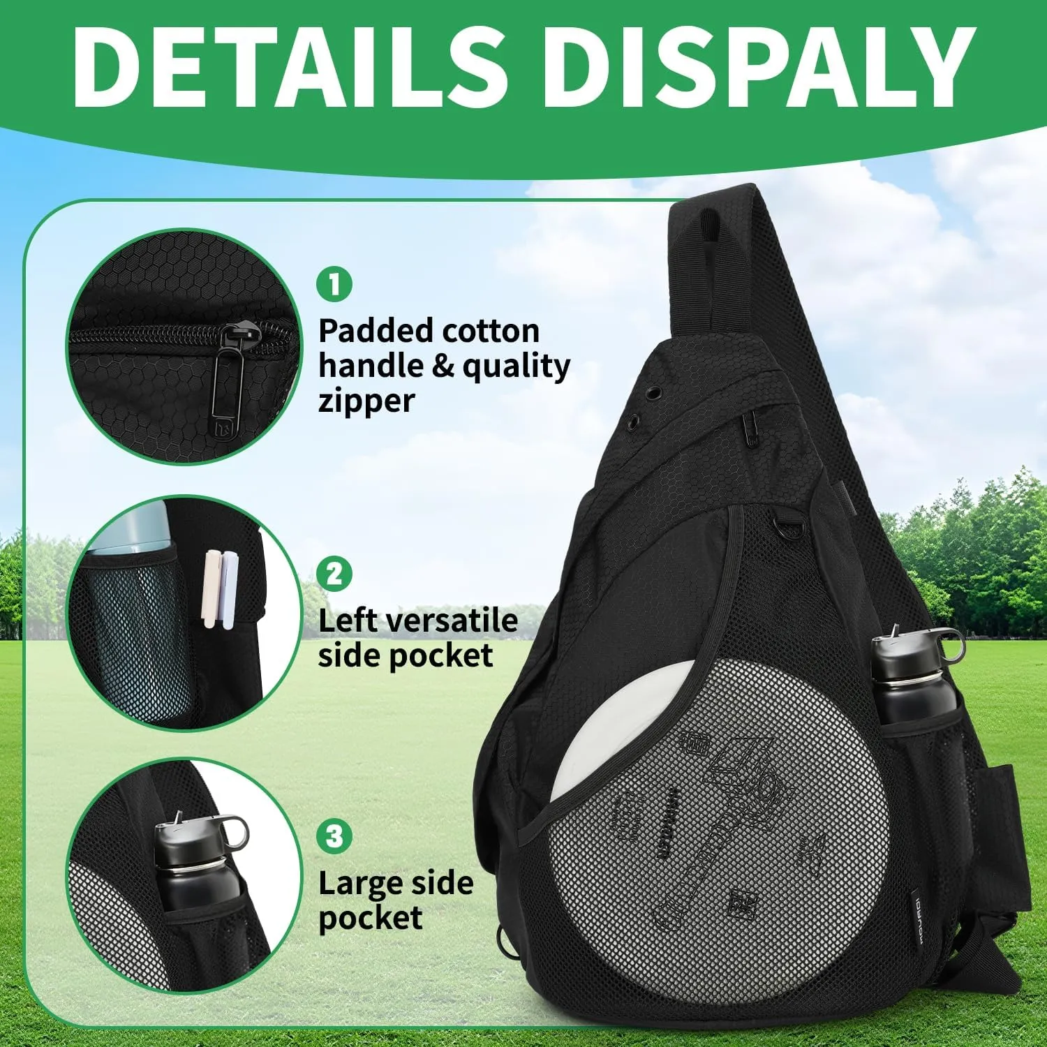 MOYAQI Disc Golf Bag with Retriever Holder and Storage Pockets, Disc Golf Backpack with 8-10 Disc Capacity, Padded Adjustable Strap and Back Panel, Lightweight and Durable
