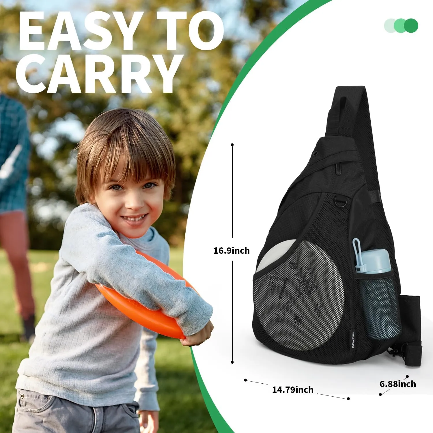 MOYAQI Disc Golf Bag with Retriever Holder and Storage Pockets, Disc Golf Backpack with 8-10 Disc Capacity, Padded Adjustable Strap and Back Panel, Lightweight and Durable