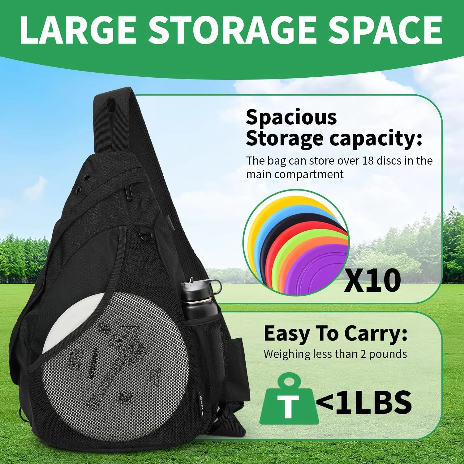 MOYAQI Disc Golf Bag with Retriever Holder and Storage Pockets, Disc Golf Backpack with 8-10 Disc Capacity, Padded Adjustable Strap and Back Panel, Lightweight and Durable