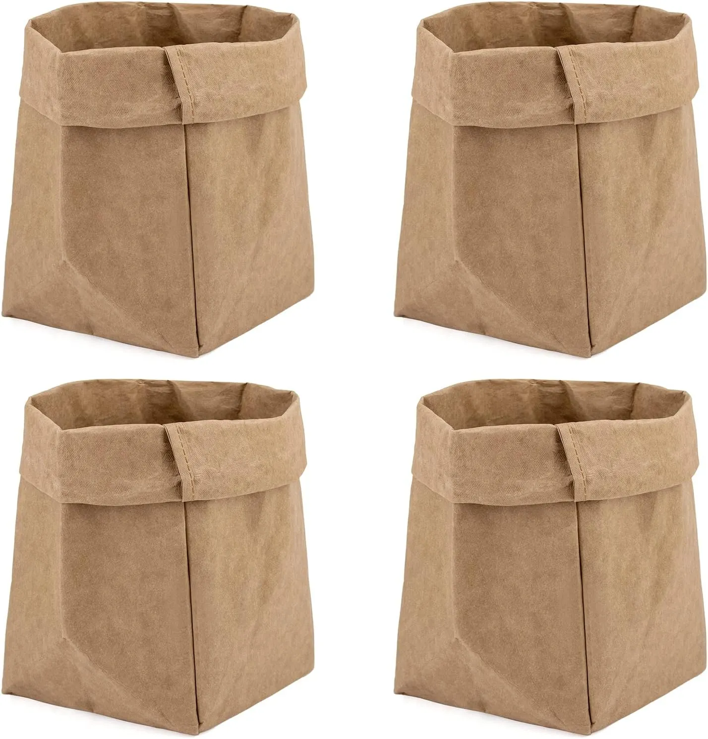 Muka 4 Pack Washable Kraft Paper Bag, Extra Large Organizer Bag for Dining and Kitchen 9-3/4 x 9-3/4 x 15-3/4 Inch