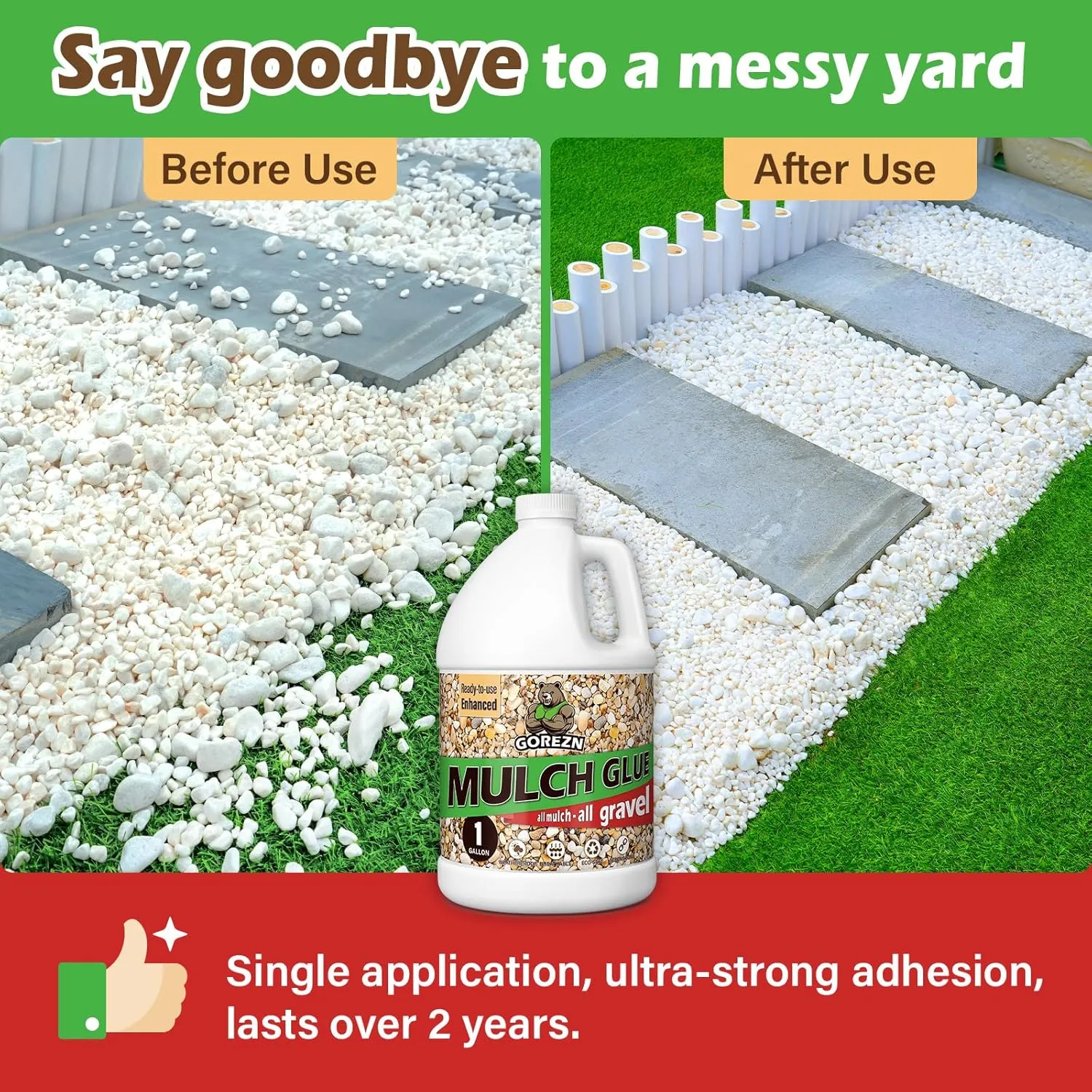 Mulch Glue for Landscaping, 1 Gallon Rock Glue for Pea Gravel, Pebbles, Wood and Bark, Enhanced and Long Lasting, Spray Ready and Ready to Use, Not Easily Clogged, for Garden and Yard