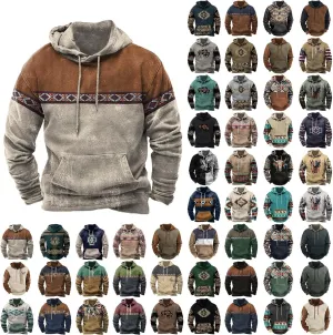 Muscularfit Mens Hoodies Pullover Lightweight Western Aztec Ethnic Hooded Sweatshrits Casual Slim Ethnic Print Graphic Hoodie