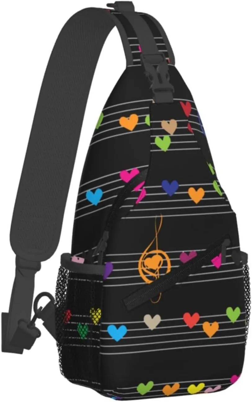 Music Crossbody Bag Music Notes Shoulder Bag Backpack Notes Sling Bag Cute Music Chest Casual Daypack Bag