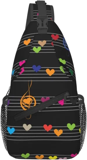 Music Crossbody Bag Music Notes Shoulder Bag Backpack Notes Sling Bag Cute Music Chest Casual Daypack Bag