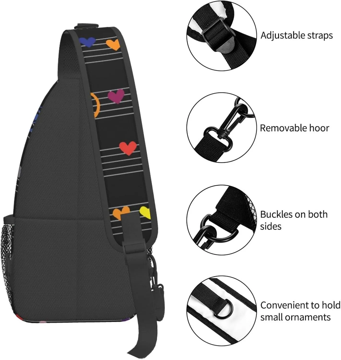 Music Crossbody Bag Music Notes Shoulder Bag Backpack Notes Sling Bag Cute Music Chest Casual Daypack Bag
