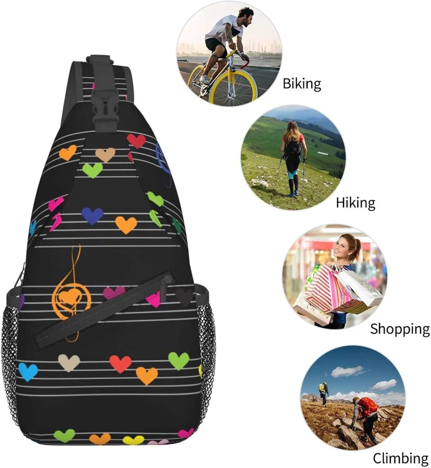 Music Crossbody Bag Music Notes Shoulder Bag Backpack Notes Sling Bag Cute Music Chest Casual Daypack Bag