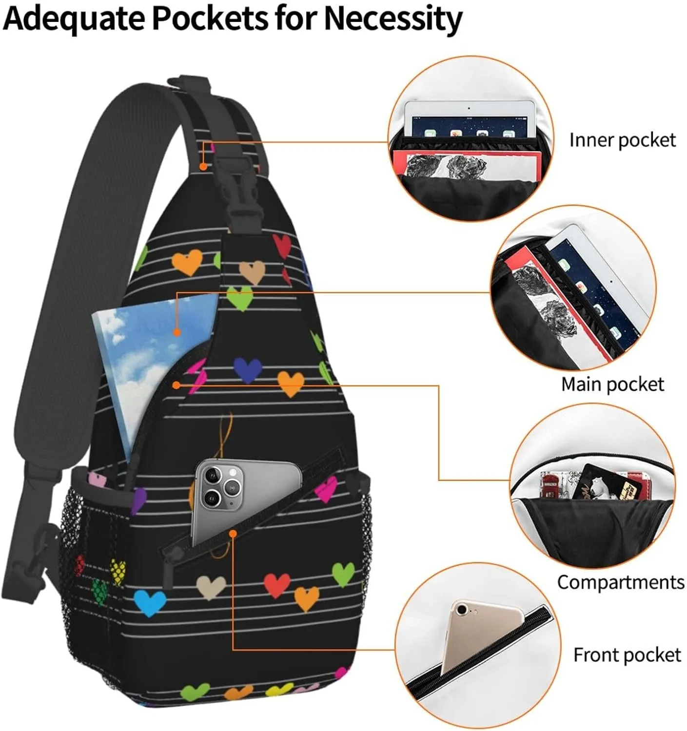 Music Crossbody Bag Music Notes Shoulder Bag Backpack Notes Sling Bag Cute Music Chest Casual Daypack Bag
