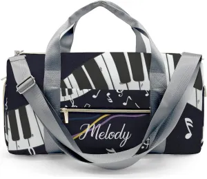 Music Dream Piano Personalized Duffel Bag,Custom Travel Gym Bag with Name,Waterproof Sports Overnight Bag with Shoe Compartment & Shoulder Strap