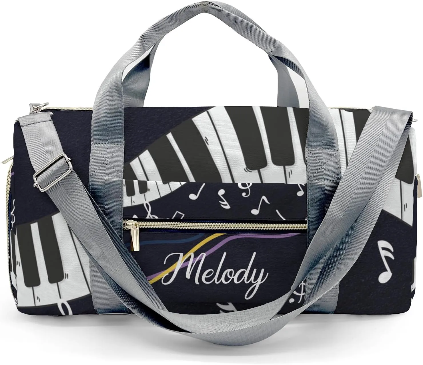 Music Dream Piano Personalized Duffel Bag,Custom Travel Gym Bag with Name,Waterproof Sports Overnight Bag with Shoe Compartment & Shoulder Strap
