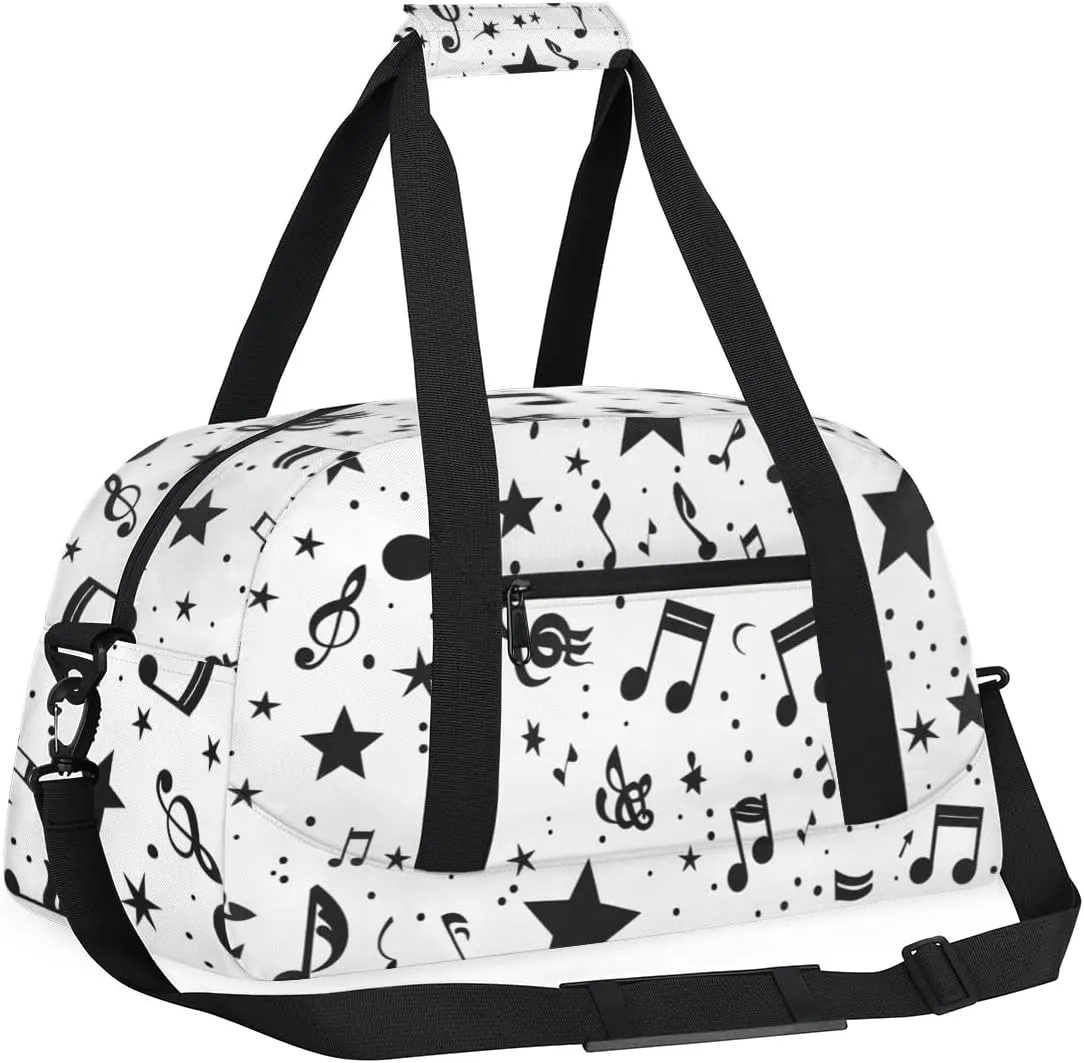 Music Notes Stars Boys Girls Gym Bag Dance Perform Training Duffel Bags Weekender Carry-On Tote Luggage Bag Ideal for School Practice or Overnight Trips