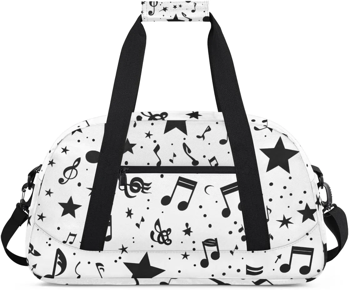 Music Notes Stars Boys Girls Gym Bag Dance Perform Training Duffel Bags Weekender Carry-On Tote Luggage Bag Ideal for School Practice or Overnight Trips