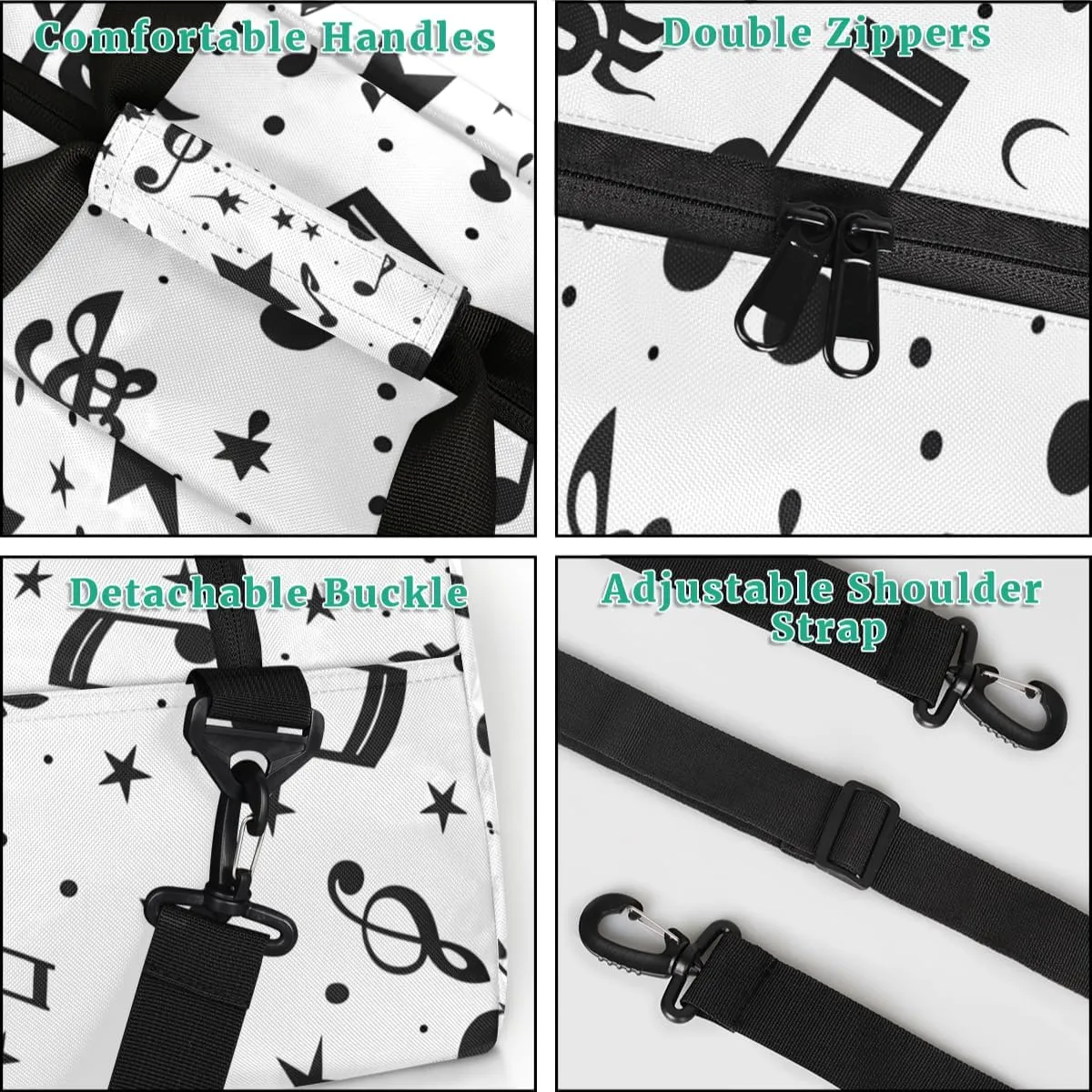 Music Notes Stars Boys Girls Gym Bag Dance Perform Training Duffel Bags Weekender Carry-On Tote Luggage Bag Ideal for School Practice or Overnight Trips