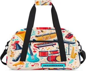 Musical Instruments Gym Duffel Bag for Men Women Cartoon Instruments Sports Tote Bag with Adjustable Shoulder Strap for Dance Gymnastics Traveling Outdoor Camping Overnight Stay