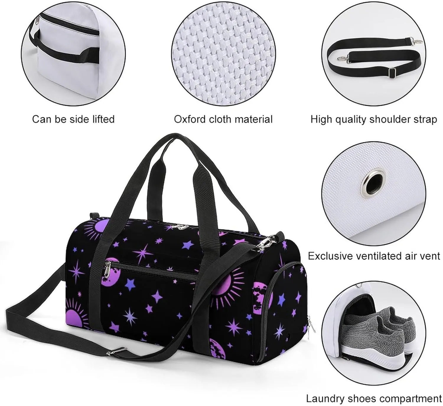 Mystical-esoteric-pattern Sports Tote Gym Bag for Women Men, Overnight Bag with Shoe Compartment Water Resistant