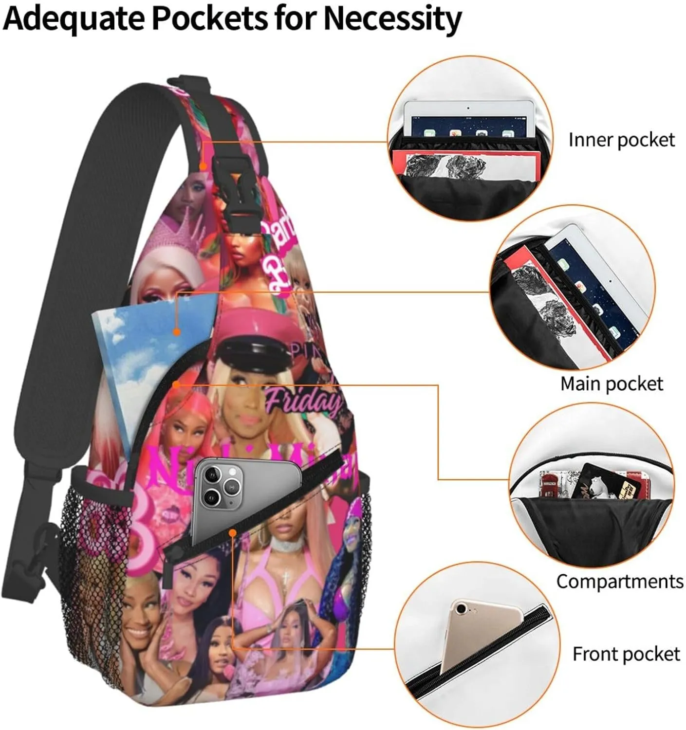 N-icki Minaj Crossbody Sling Backpack Sling Bag Multipurpose Travel Hiking Chest Bag Daypack for Women Men