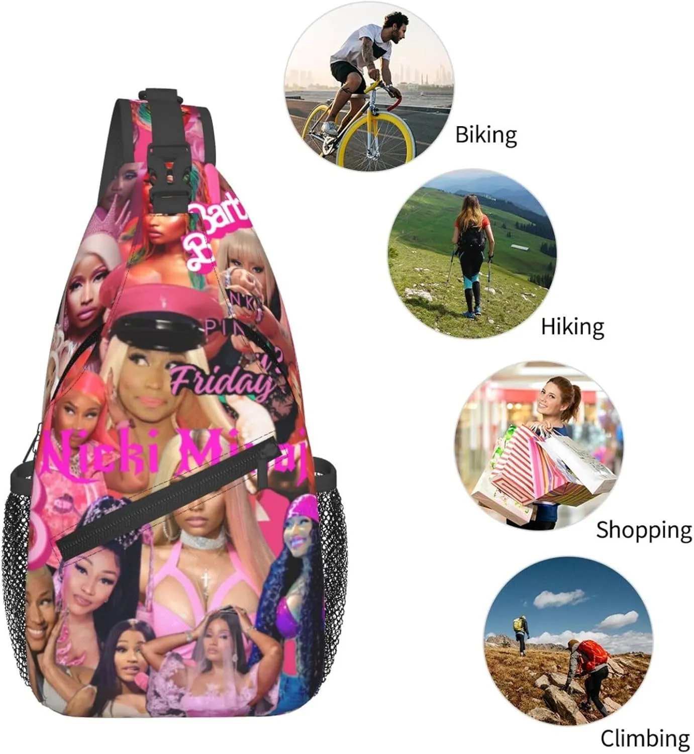 N-icki Minaj Crossbody Sling Backpack Sling Bag Multipurpose Travel Hiking Chest Bag Daypack for Women Men