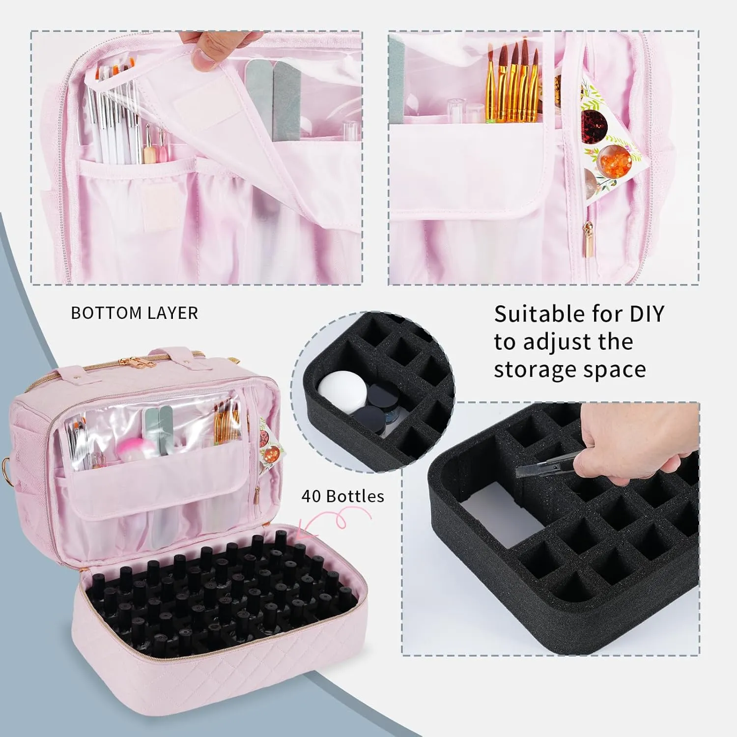 Nail Polish Organizer Case,Nail Storage Organizer Holds Nail Lamp & 50 Bottles Nail Polish,Travel Nail Tech Carrying Case,Nail Kit Organizer Bag Fits Nail Supplies & Manicure Tools (Patented)