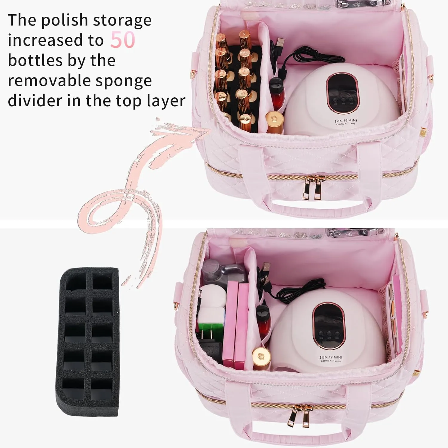 Nail Polish Organizer Case,Nail Storage Organizer Holds Nail Lamp & 50 Bottles Nail Polish,Travel Nail Tech Carrying Case,Nail Kit Organizer Bag Fits Nail Supplies & Manicure Tools (Patented)