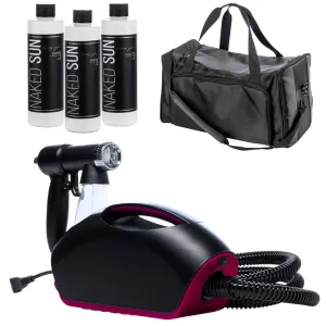 Naked Sun Fascination Spray Tanning Machine with Honey Glow Tanning Solutions and Pro Tech Duffel Bundle (5 Items)