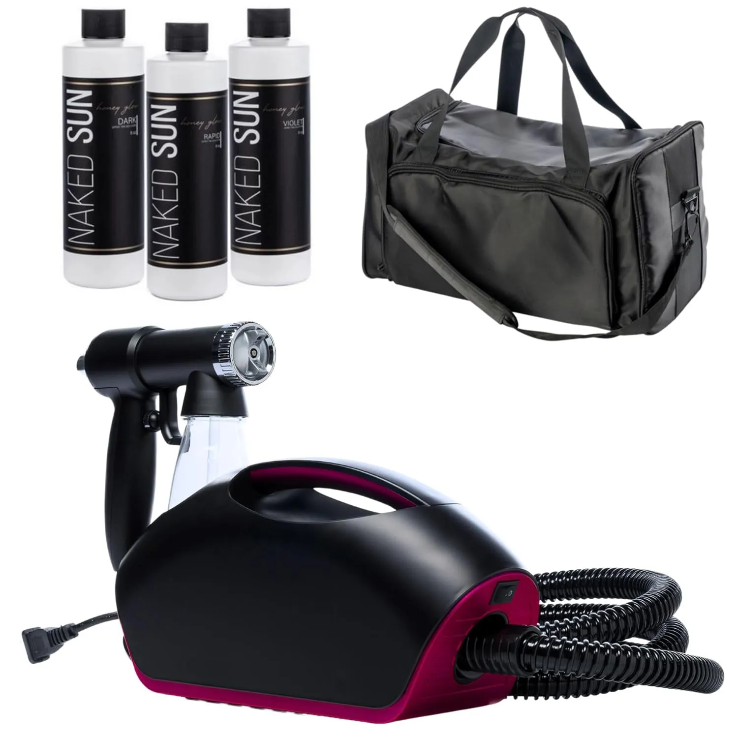 Naked Sun Fascination Spray Tanning Machine with Honey Glow Tanning Solutions and Pro Tech Duffel Bundle (5 Items)