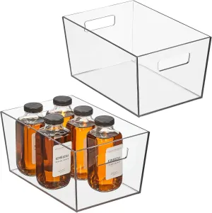 Nate Home by Nate Berkus Plastic Bin with Handles | for Pantry Organization Perfect Organizer for Kitchen Storage or Fridge from mDesign - Set of 2, Clear