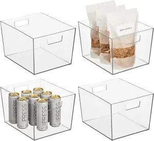 Nate Home mDesign by Nate Berkus Wide Plastic Bin with Handles | Perfect Organizer for Kitchen Storage or Fridge, and Pantry Organization from mDesign - Set of 4, Clear