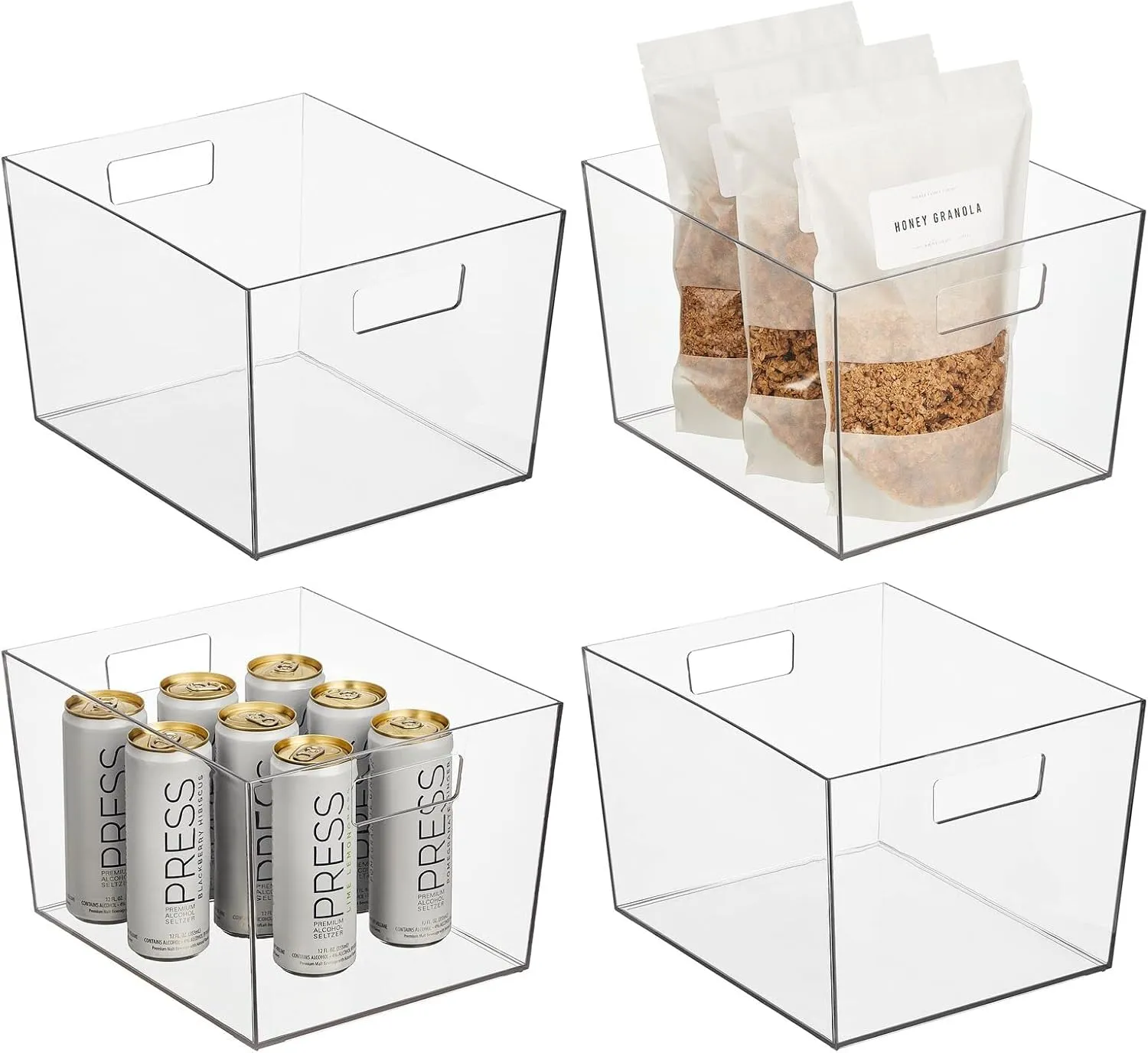 Nate Home mDesign by Nate Berkus Wide Plastic Bin with Handles | Perfect Organizer for Kitchen Storage or Fridge, and Pantry Organization from mDesign - Set of 4, Clear