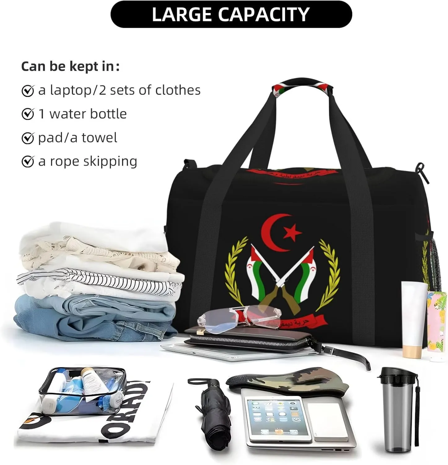 National Emblem Of Saharan Travel Duffel Bag Large Foldable Waterproof Overnight Bag For Beach Swim Bags Pool Sports Gym