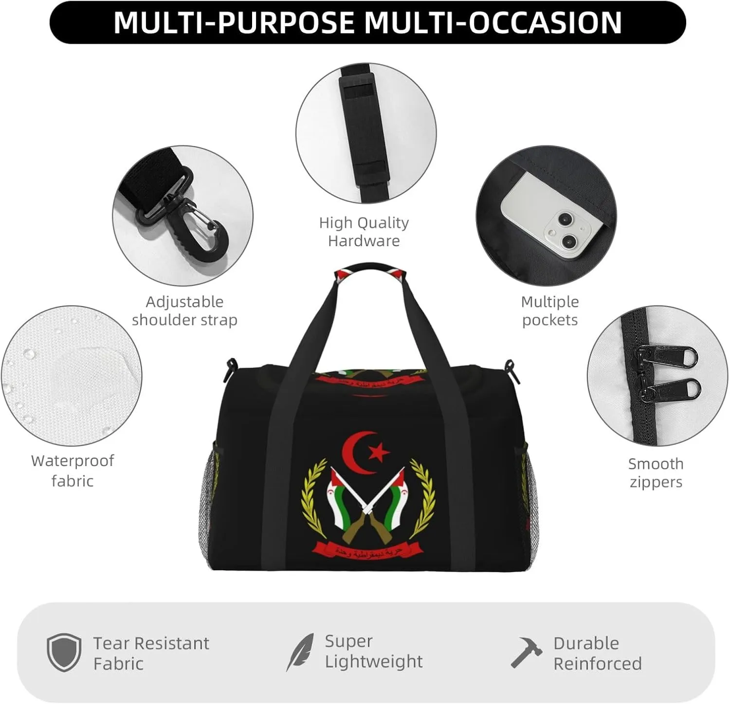 National Emblem Of Saharan Travel Duffel Bag Large Foldable Waterproof Overnight Bag For Beach Swim Bags Pool Sports Gym