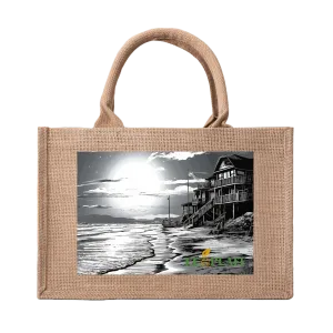 Natural Fiber Jute Tote Bag Coastal Sunset
