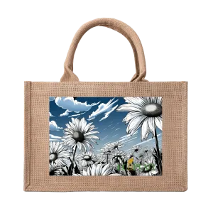Natural Fiber Jute Tote Bag Daisy Field