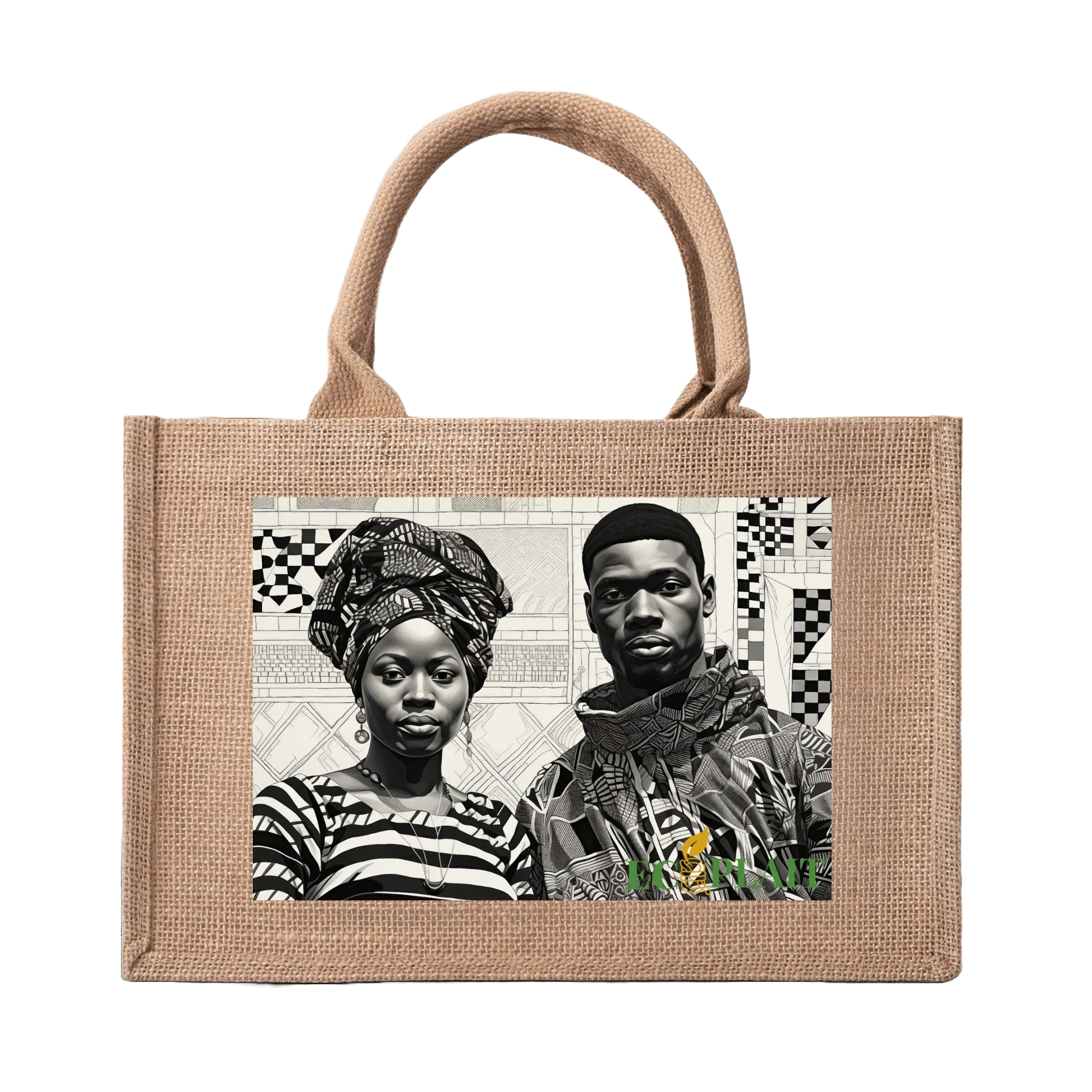 Natural Fiber Jute Tote Bag Ghanaian Kente