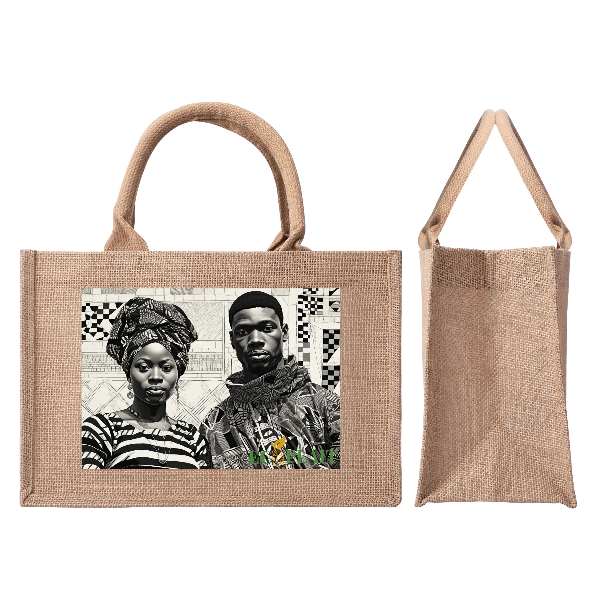 Natural Fiber Jute Tote Bag Ghanaian Kente