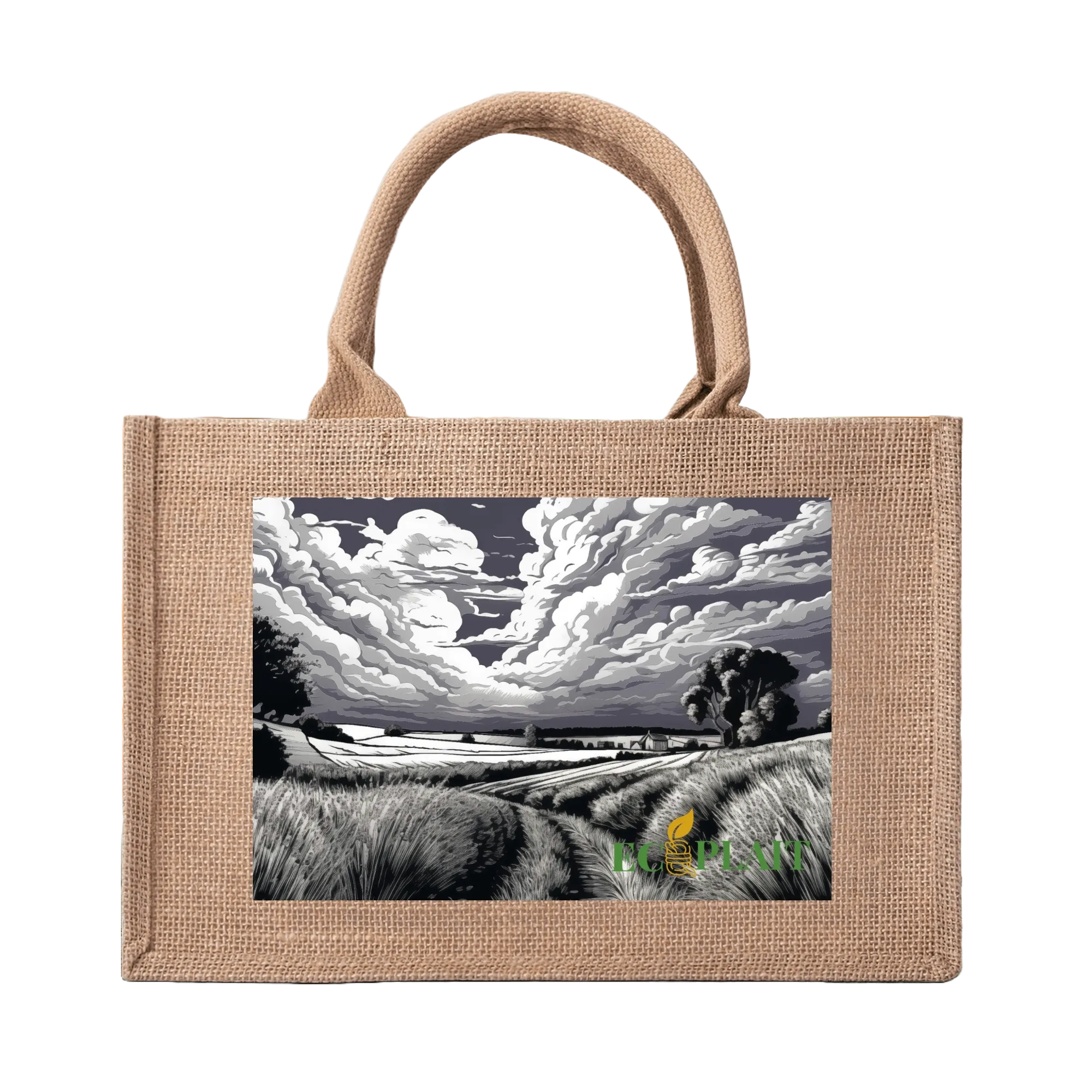 Natural Fiber Jute Tote Bag Lavender Fields