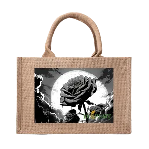Natural Fiber Jute Tote Bag Moonlit Rose