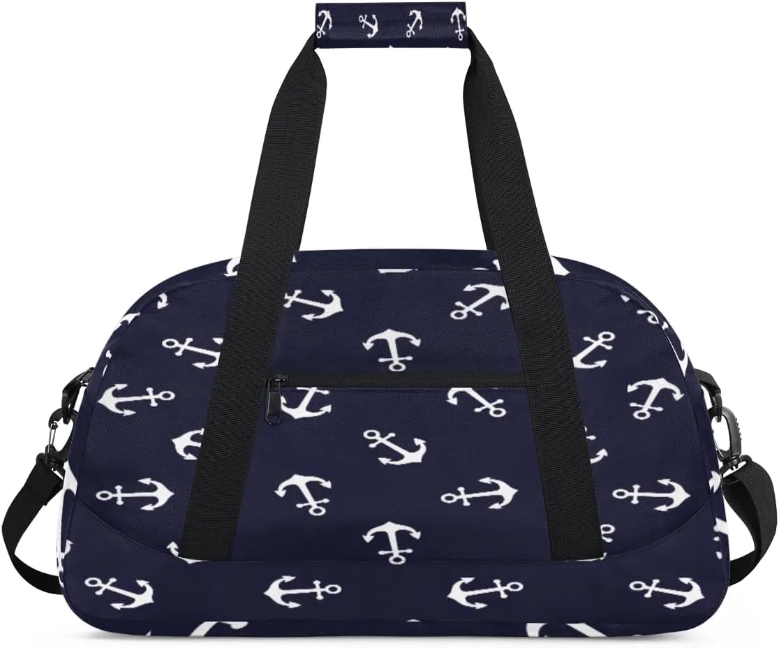 Nautical Anchor Gym Duffel Bag for Men Women Anchor Sports Tote Bag with Adjustable Shoulder Strap for Dance Gymnastics Traveling Outdoor Camping Overnight Stay