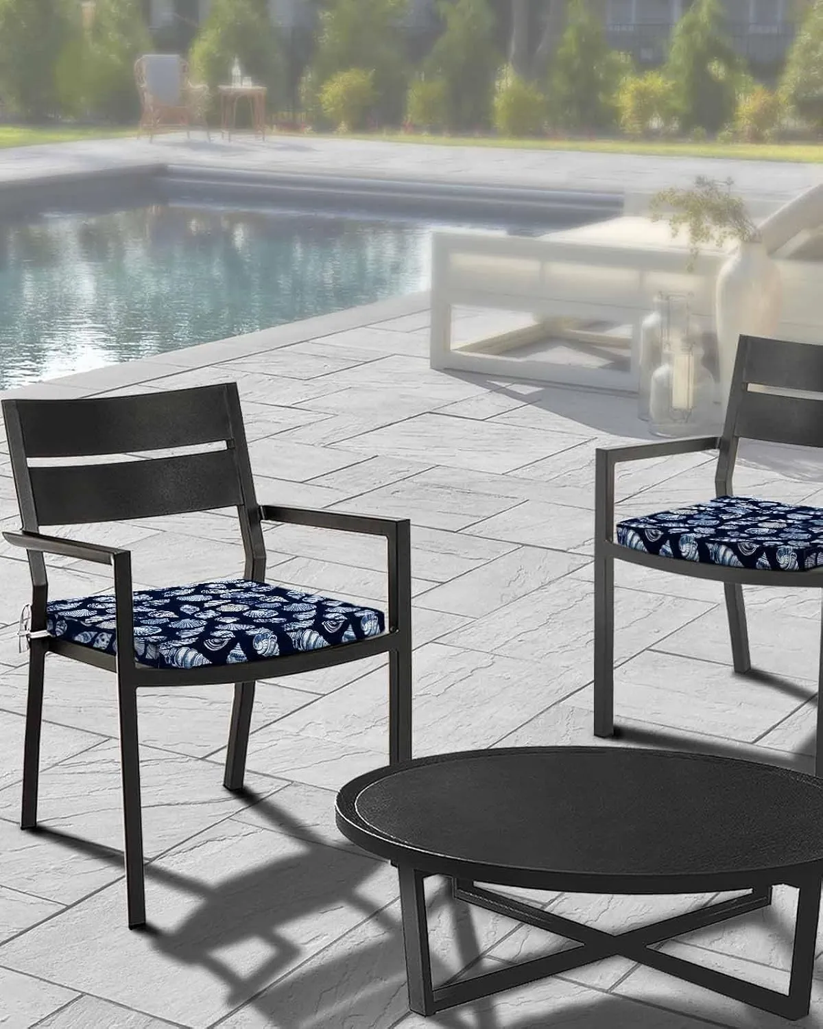 Navy Blue Coastal Outdoor Cushion Chair Cover Set of 2 - Waterproof Couch Seat Covers, Summer Beach Shell Conch Patio Furniture Protector Cushions Slipcovers for Sofa/RV, 24"x24"x4"