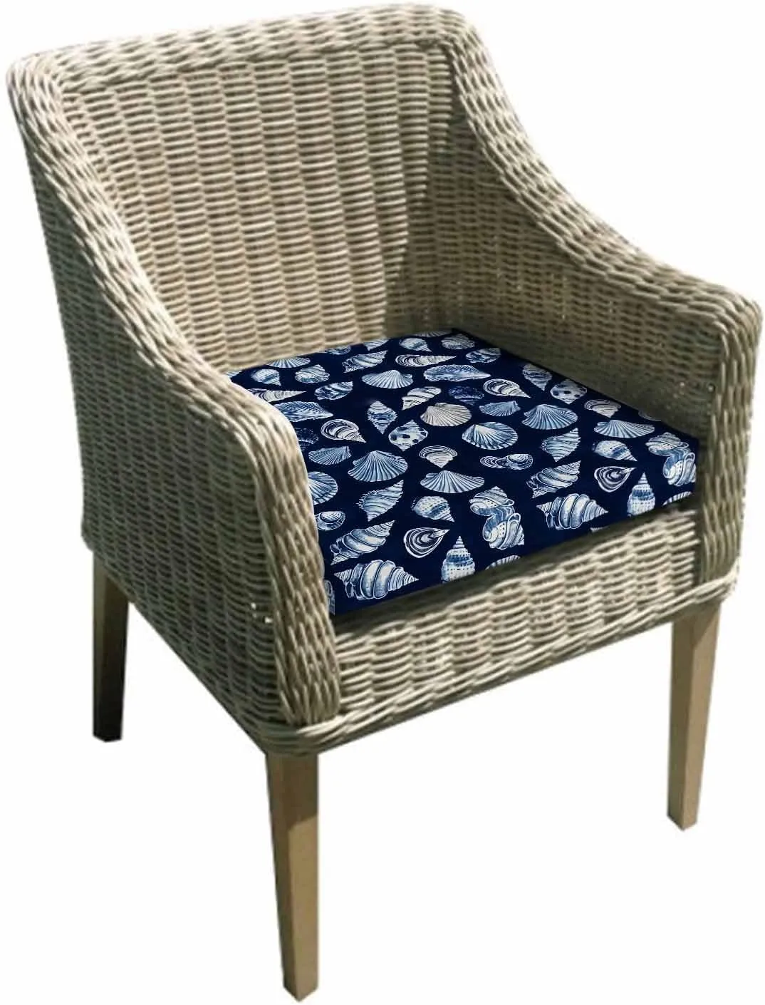 Navy Blue Coastal Outdoor Cushion Chair Cover Set of 2 - Waterproof Couch Seat Covers, Summer Beach Shell Conch Patio Furniture Protector Cushions Slipcovers for Sofa/RV, 24"x24"x4"