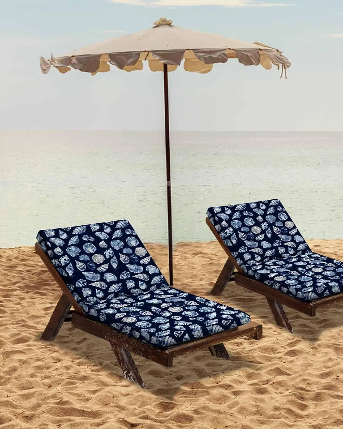 Navy Blue Coastal Outdoor Cushion Chair Cover Set of 2 - Waterproof Couch Seat Covers, Summer Beach Shell Conch Patio Furniture Protector Cushions Slipcovers for Sofa/RV, 24"x24"x4"