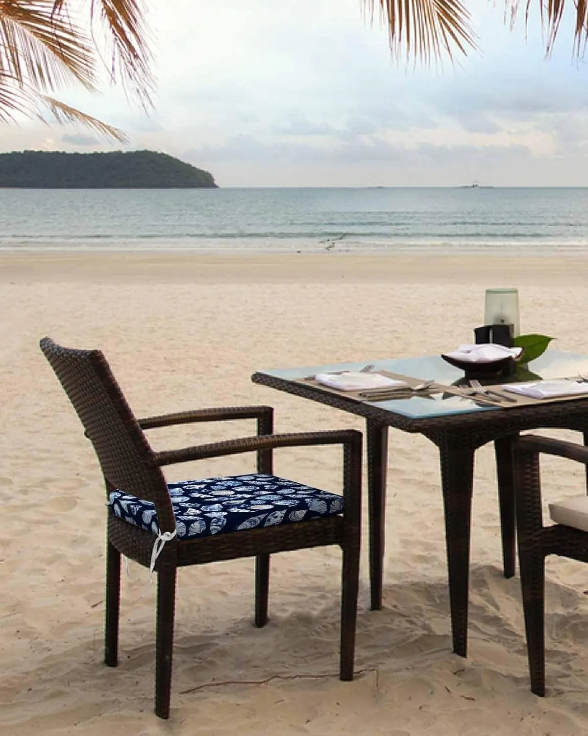Navy Blue Coastal Outdoor Cushion Chair Cover Set of 2 - Waterproof Couch Seat Covers, Summer Beach Shell Conch Patio Furniture Protector Cushions Slipcovers for Sofa/RV, 24"x24"x4"