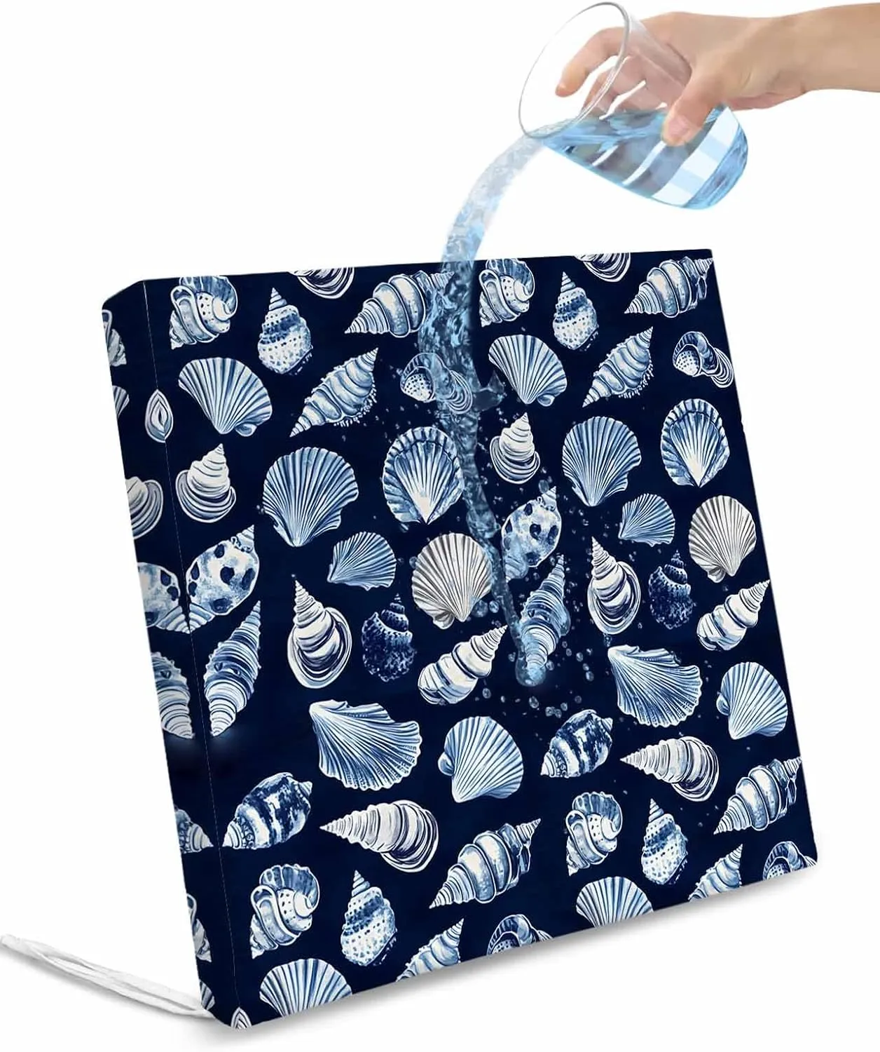 Navy Blue Coastal Outdoor Cushion Chair Cover Set of 2 - Waterproof Couch Seat Covers, Summer Beach Shell Conch Patio Furniture Protector Cushions Slipcovers for Sofa/RV, 24"x24"x4"