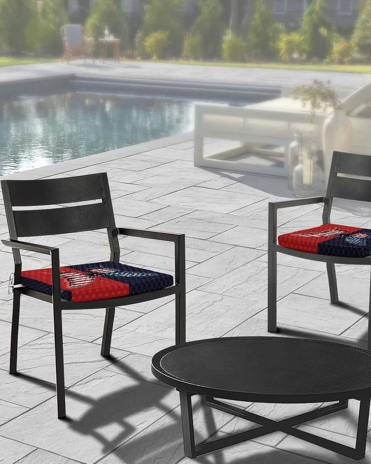 Navy Blue Red Butterfly Outdoor Cushion Chair Cover Set of 2 - Waterproof Couch Seat Covers, Stars Modern Abstract Art Patio Furniture Protector Cushions Slipcovers for Sofa/RV, 22"x20"x4"